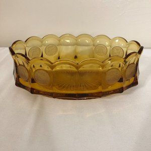 FOSTORIA Amber Coin Glass Bowl Vintage Gold 9 inch Oval Serving Dish Candy Nut